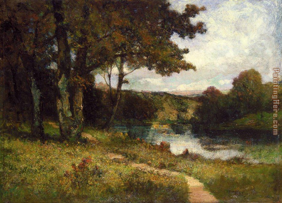 landscape, trees near river painting - Edward Mitchell Bannister landscape, trees near river art painting